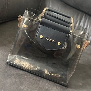 ALDO Transparent Mini Bag with Black and Gold Accents
